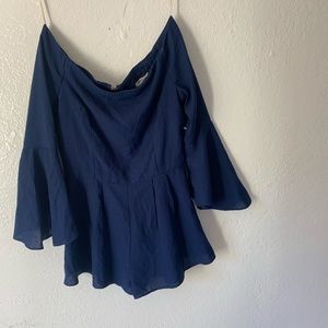 Blue Off Shoulder Romper with Bell Sleeves